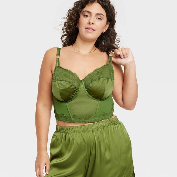 Women's Lace Lingerie Corset - Auden Light Forest Green - Picture 3 of 4